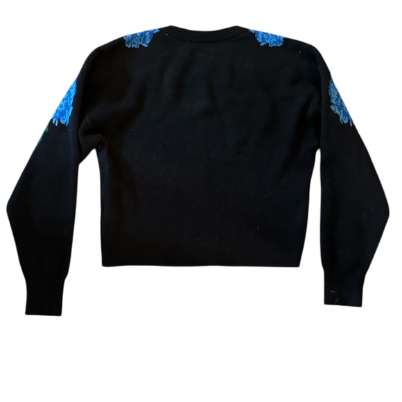 Maeve by Anthropologie Camryn Cropped Sweater Black w/ Blue & Yellow Floral - Picture 9 of 14
